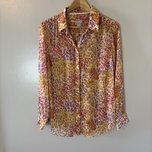 Chico’s NEW Crinkle Chiffon Shirt Animal Print Blouse Sunburst Sz 2 Large
